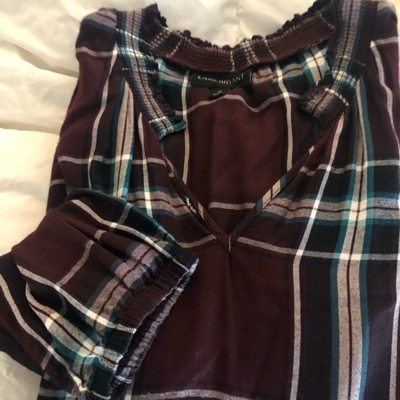 New W/O Tag Lane Bryant Burgundy Plaid Long Sleeve Pullover Tunic Blouse Size 20 - Picture 5 of 6